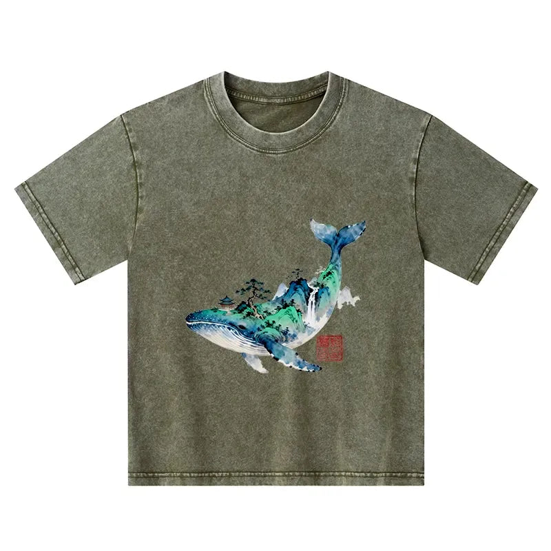 Washed Vintage Japanese Landscape Tee for Kids