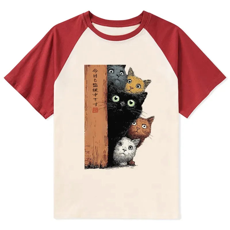 Vintage Ukiyo-e Cat Raglan Casual Must-have