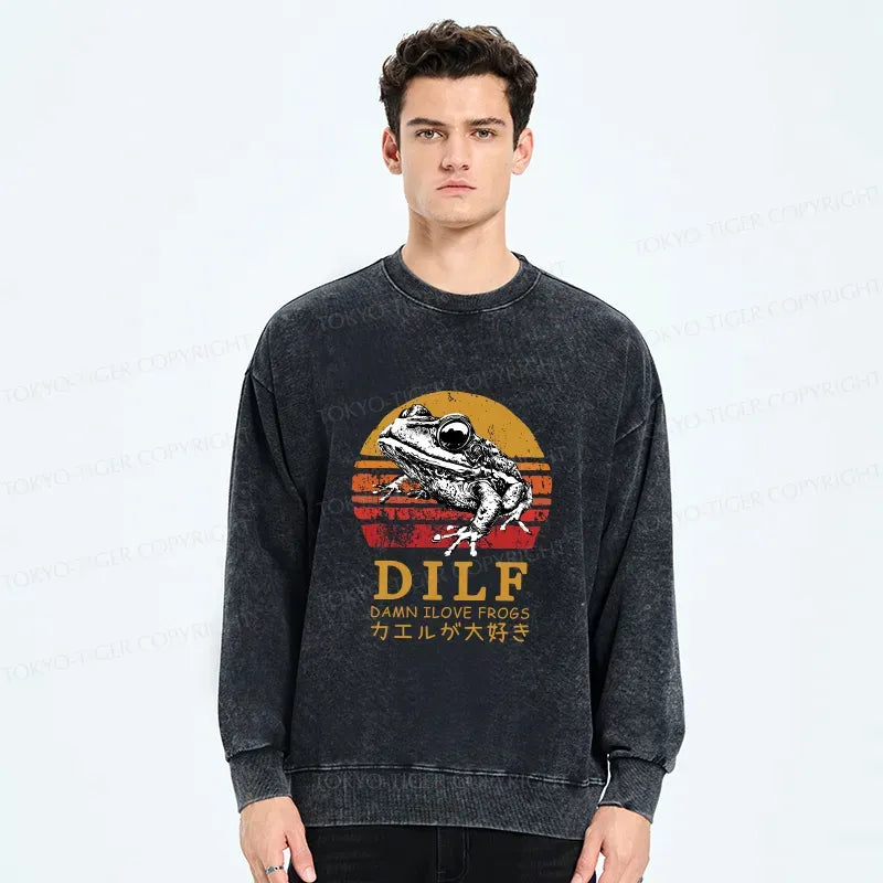 Kyoto-Lion Funny Frog Lover Washed Sweatshirt