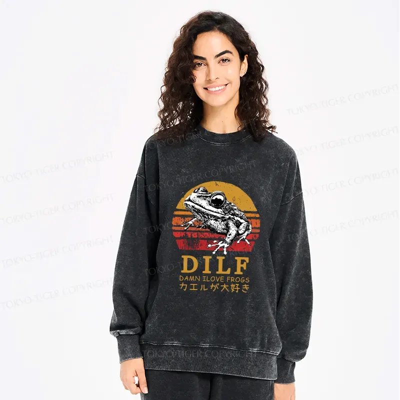 Kyoto-Lion Funny Frog Lover Washed Sweatshirt