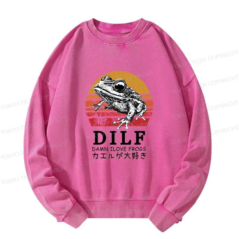 Kyoto-Lion Funny Frog Lover Washed Sweatshirt