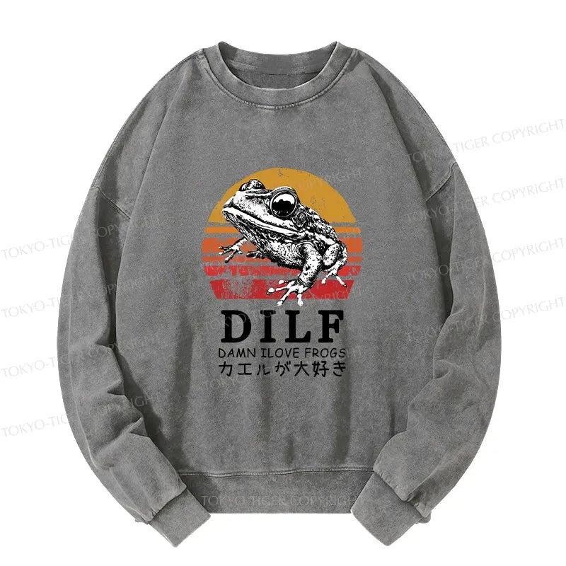 Kyoto-Lion Funny Frog Lover Washed Sweatshirt