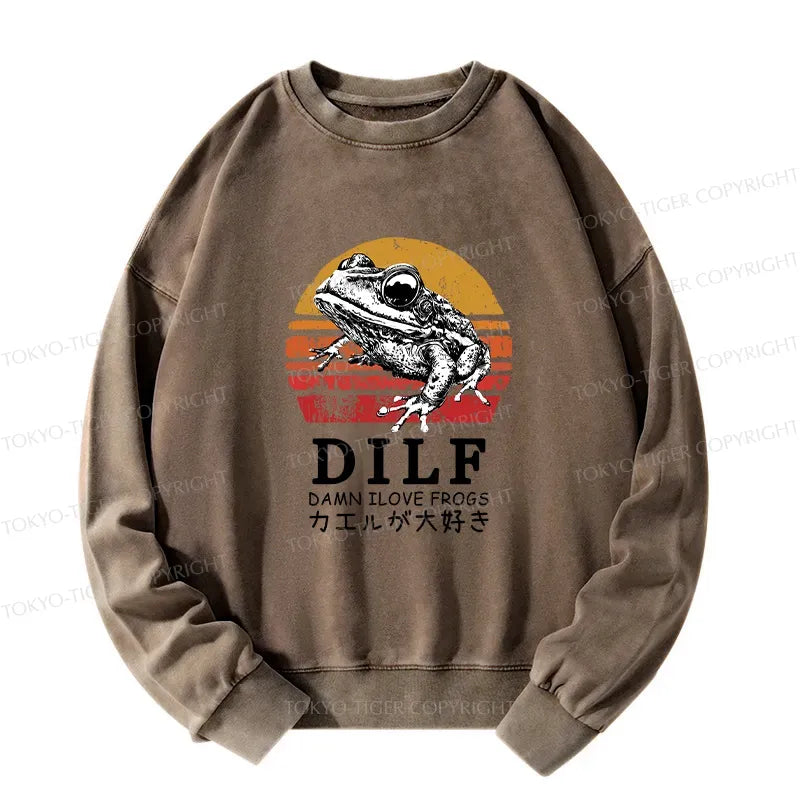 Kyoto-Lion Funny Frog Lover Washed Sweatshirt