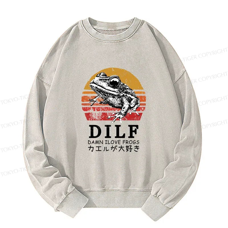 Kyoto-Lion Funny Frog Lover Washed Sweatshirt