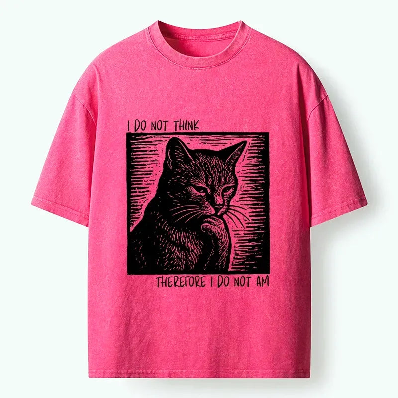 Kyoto-Lion Philosophical Black Cat Meme Washed T-Shirt