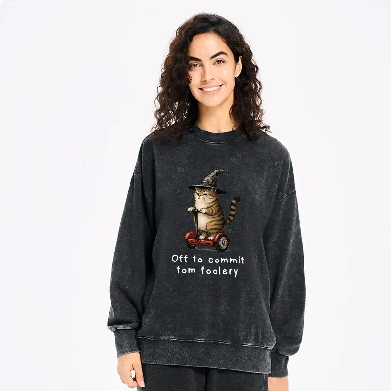 orange cat riding segway sweatshirt gift idea
