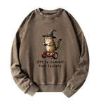 Kyoto-Lion Orange Cat Riding Segway-style Washed Sweatshirt