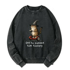 Kyoto-Lion Orange Cat Riding Segway-style Washed Sweatshirt