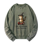 Kyoto-Lion Orange Cat Riding Segway-style Washed Sweatshirt