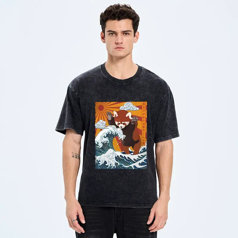 Kyoto-Lion The Great Wave Off Red Panda Washed T-Shirt