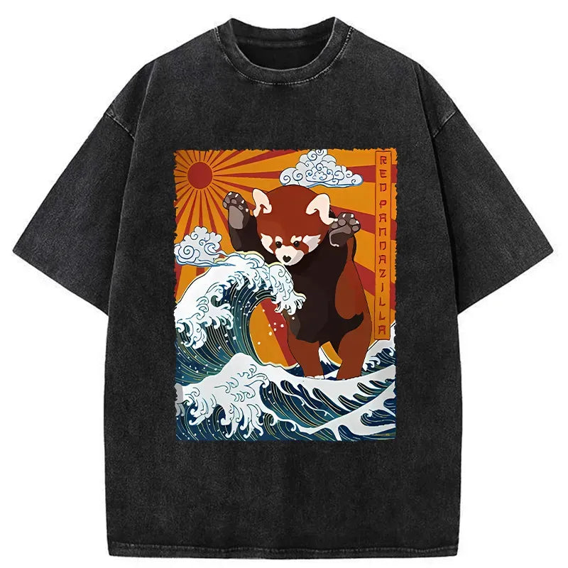 Kyoto-Lion The Great Wave Off Red Panda Washed T-Shirt