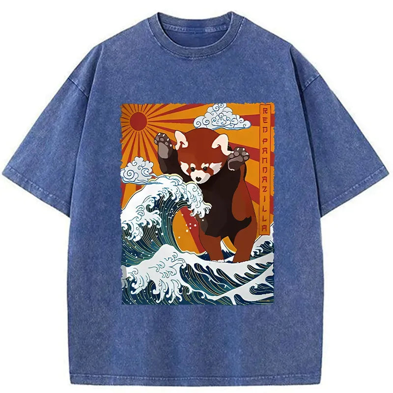 japanese ukiyo-e red panda tshirt