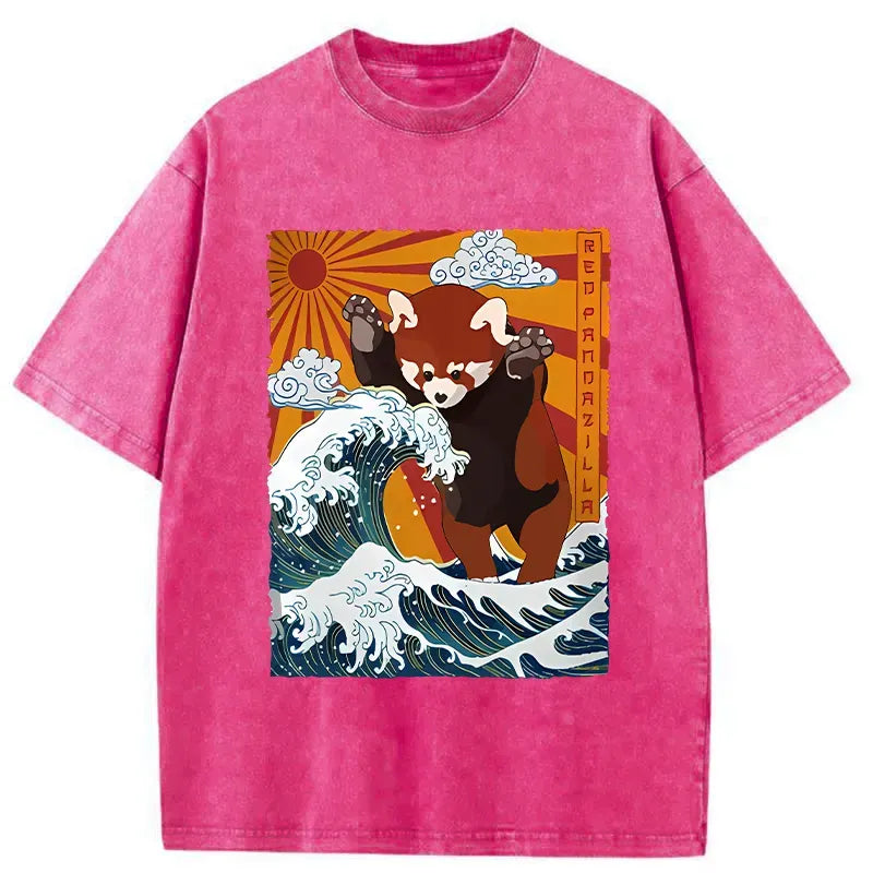 japanese ukiyo-e red panda tshirt