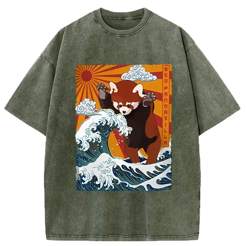 japanese ukiyo-e red panda tshirt