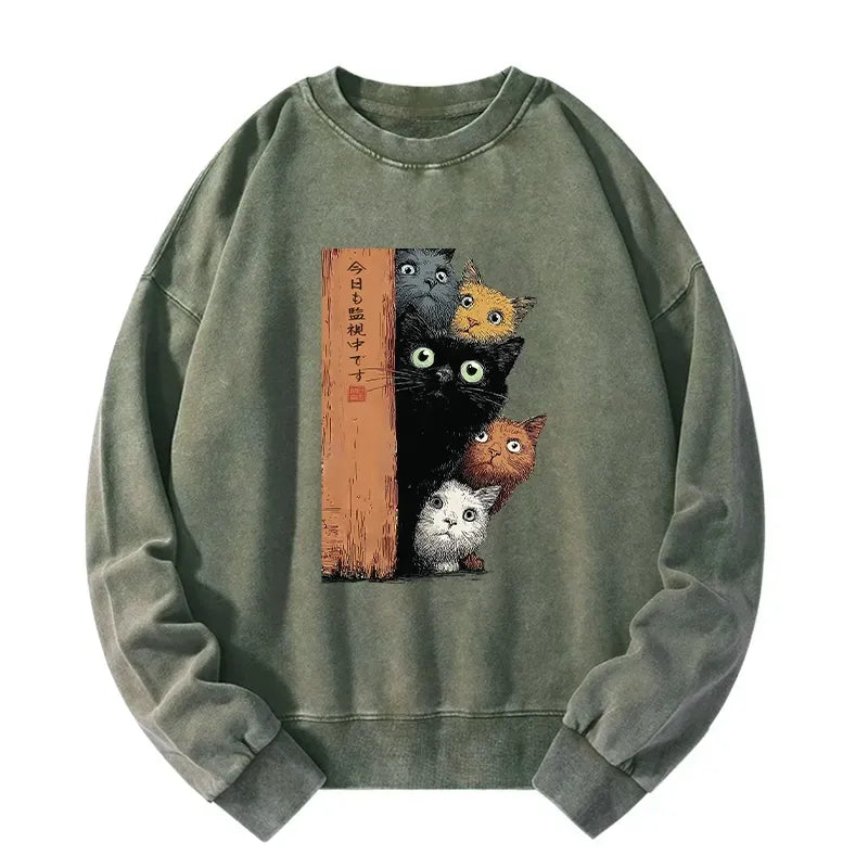 Trendy Five Cats Japanese Streetwear Sweatshirt