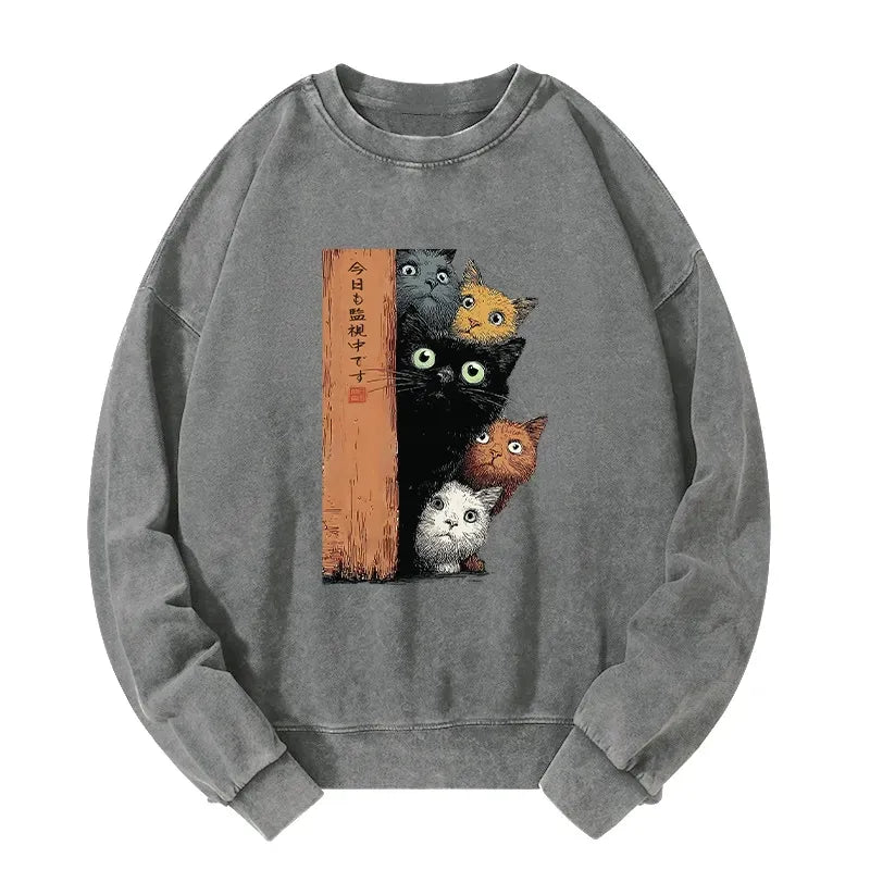 New Arrival Unisex Cat Sweatshirt with Washed Finish