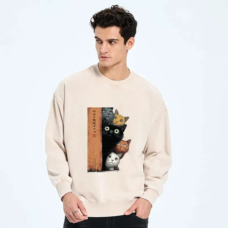New Arrival Unisex Cat Sweatshirt with Washed Finish