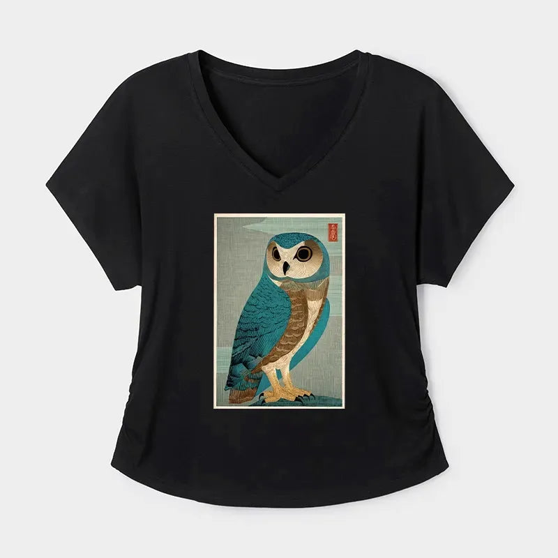 Kyoto-Lion Vintage Owl Woodblock Art Modal Dolman Sleeve T-Shirt