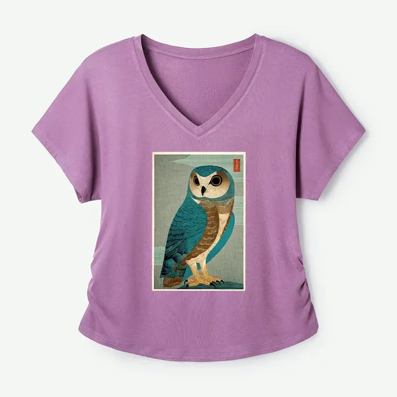 Vintage Owl Woodblock T-Shirt for Women