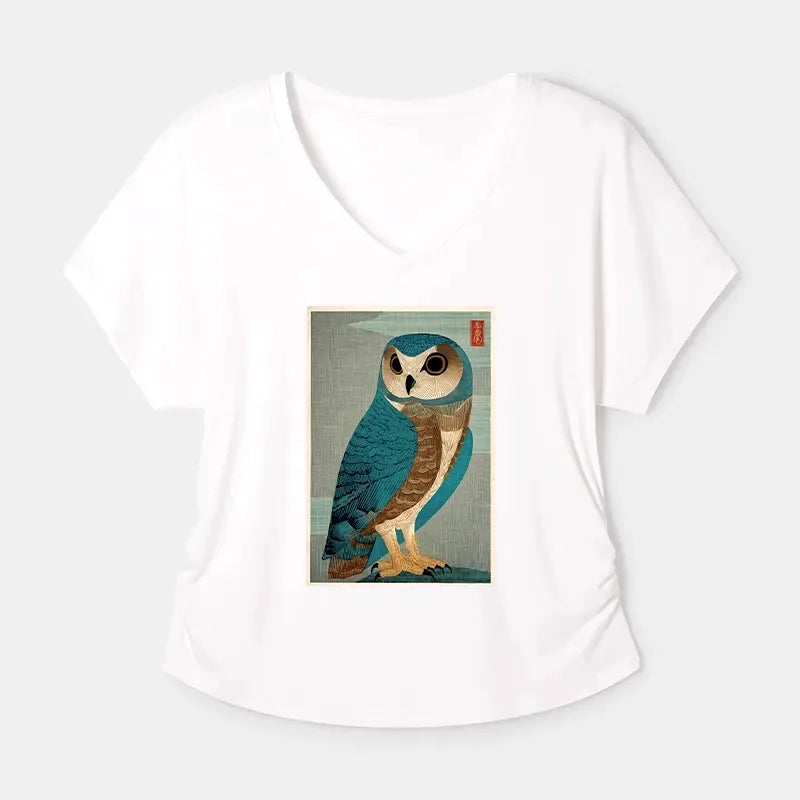 Kyoto-Lion Vintage Owl Woodblock Art Modal Dolman Sleeve T-Shirt