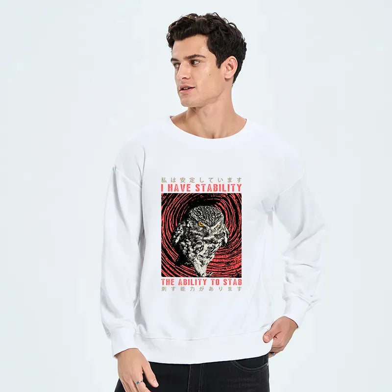 Kyoto-Lion I Have Stability Owl Sweatshirt