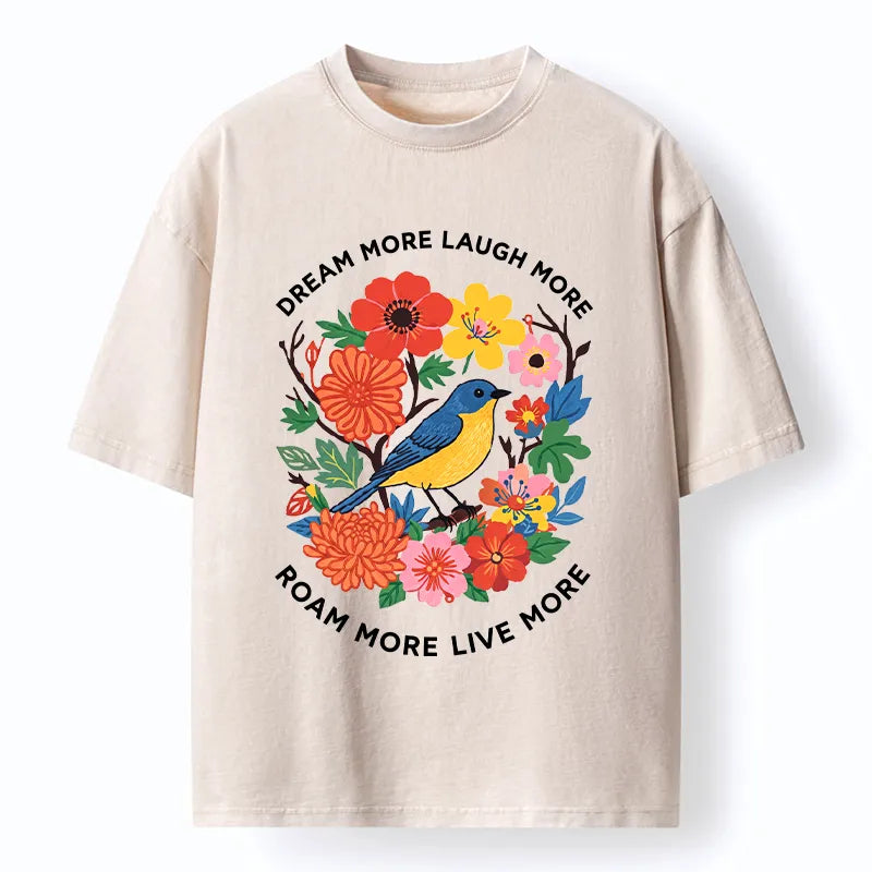 Kyoto-Lion Vintage Bird Floral Quote Washed T-Shirt