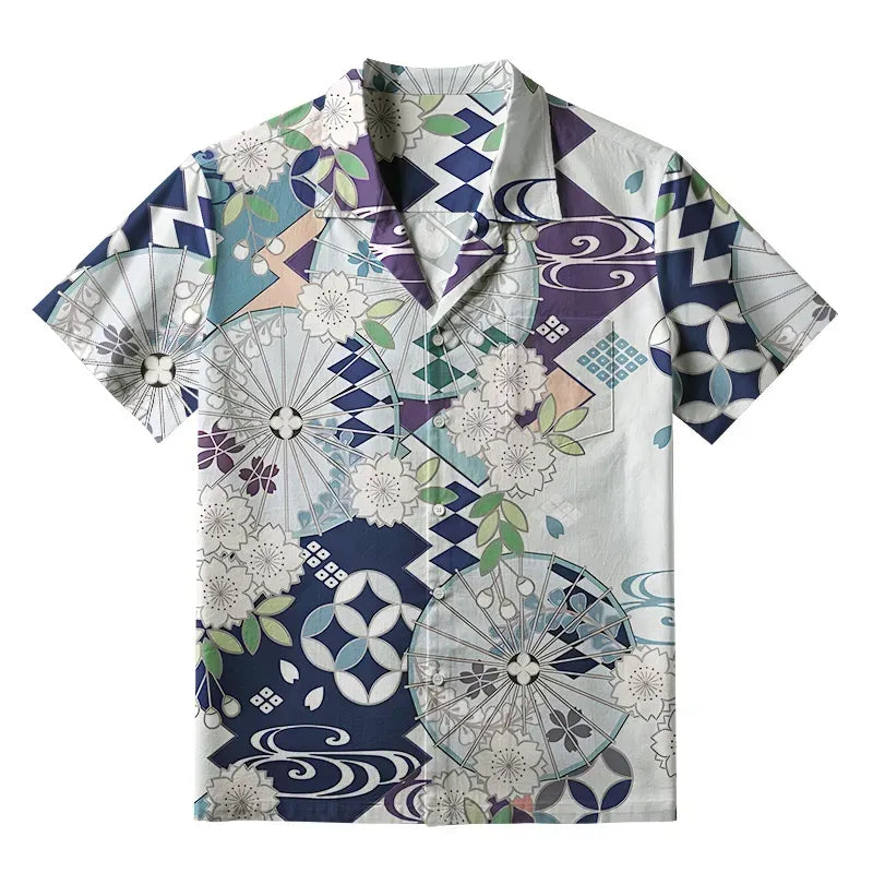 Kyoto-Lion Floral And Umbrella Aloha Hawaiian Shirt