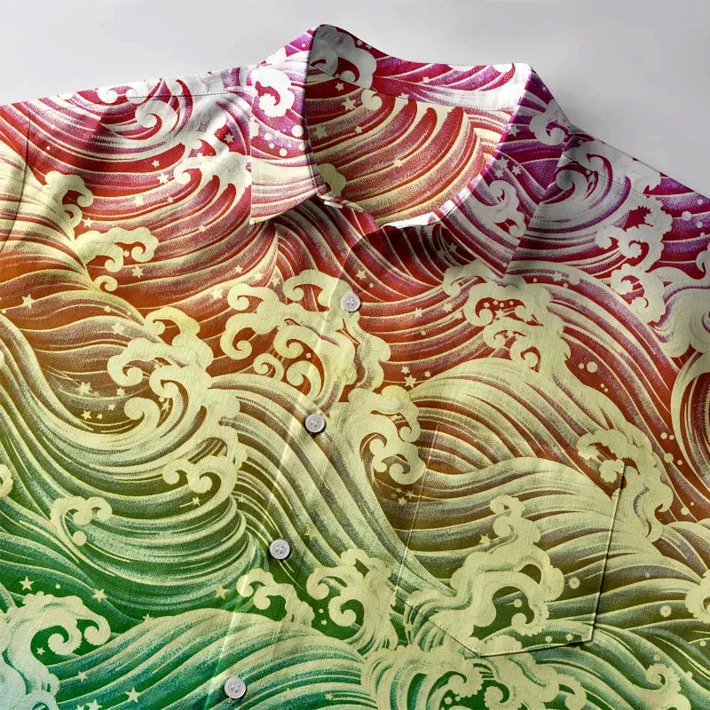 Japanese Wave Button-up Shirt for Daily Wear