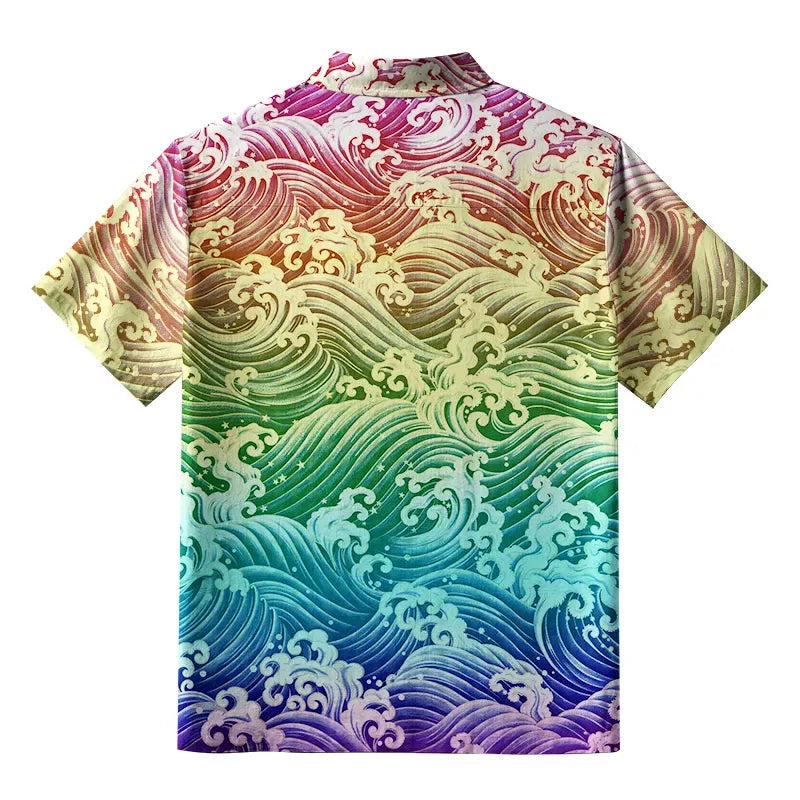 Japanese Wave Button-up Shirt for Daily Wear