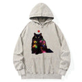 Washed unisex hoodie with cat design
