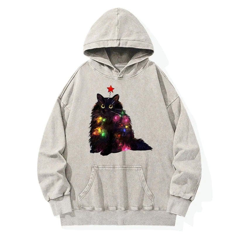Washed unisex hoodie with cat design