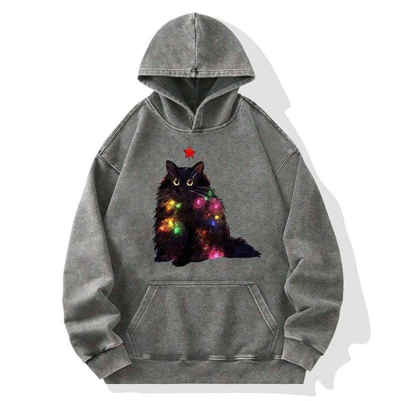Kyoto-Lion Christmas Lights Cat Washed Hoodie