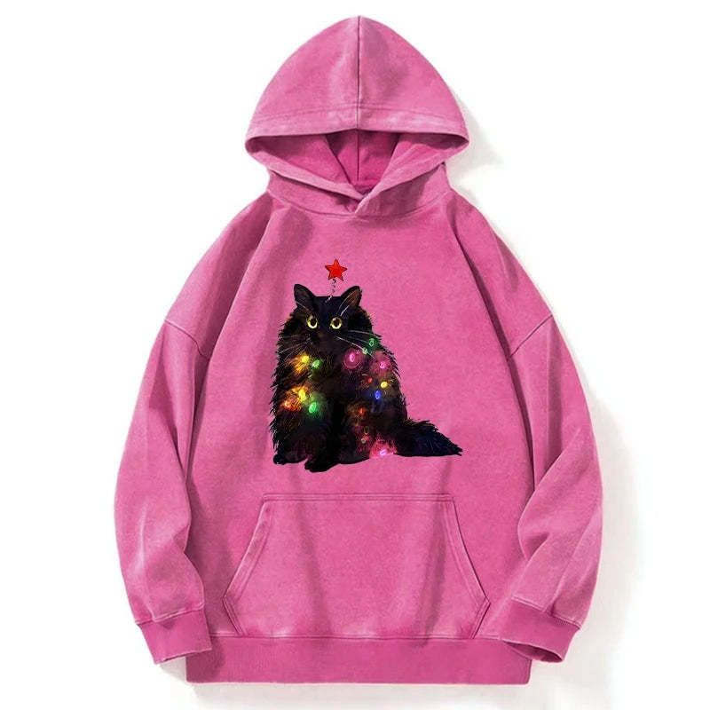 Washed unisex hoodie with cat design