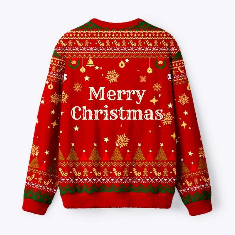 Kyoto-Lion Whimsical Santa Cat Drinking Wine Fuzzy Christmas Ugly Sweatshirt