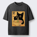 Kyoto-Lion Cute Cat Eating Ramen Meme Washed T-Shirt