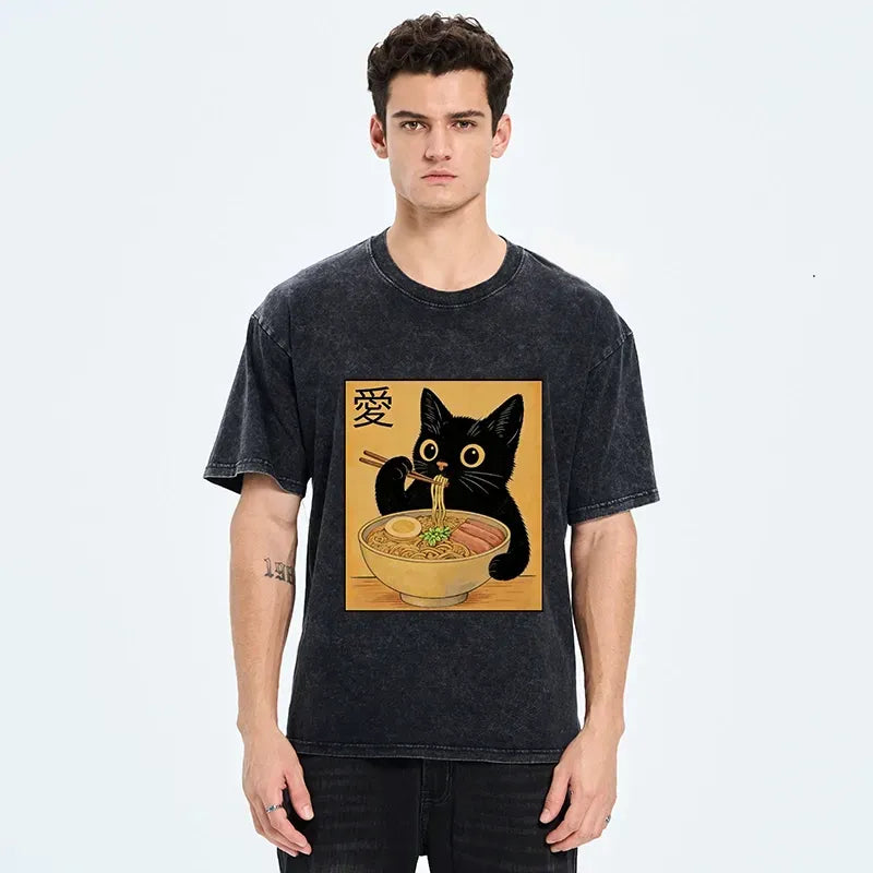 Cute Cat Eating Ramen Meme T-Shirt Best Seller