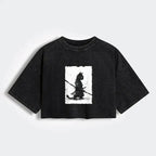 japanese retro cat samurai crop t-shirt