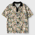 Kyoto-Lion Tropical Floral Delight Crochet Polo Shirt