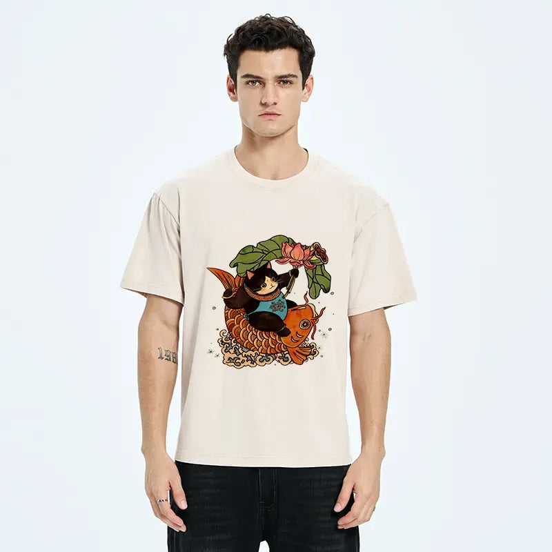 Kyoto-Lion Chinese New Year Cat Washed T-Shirt