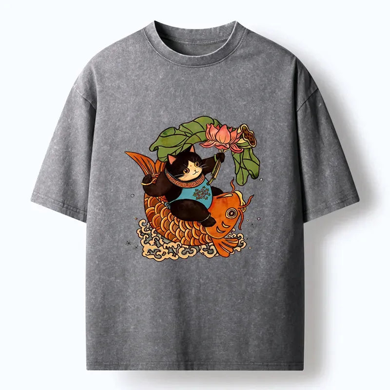 Kyoto-Lion Chinese New Year Cat Washed T-Shirt