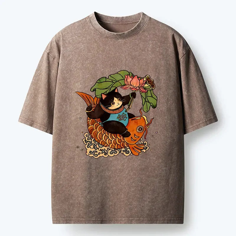 Kyoto-Lion Chinese New Year Cat Washed T-Shirt