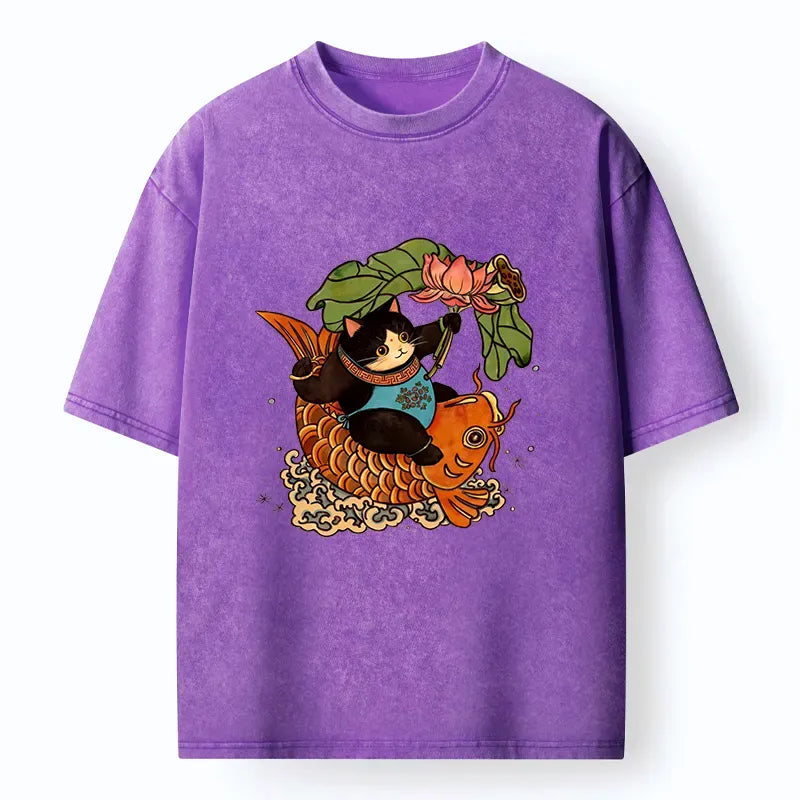 Kyoto-Lion Chinese New Year Cat Washed T-Shirt