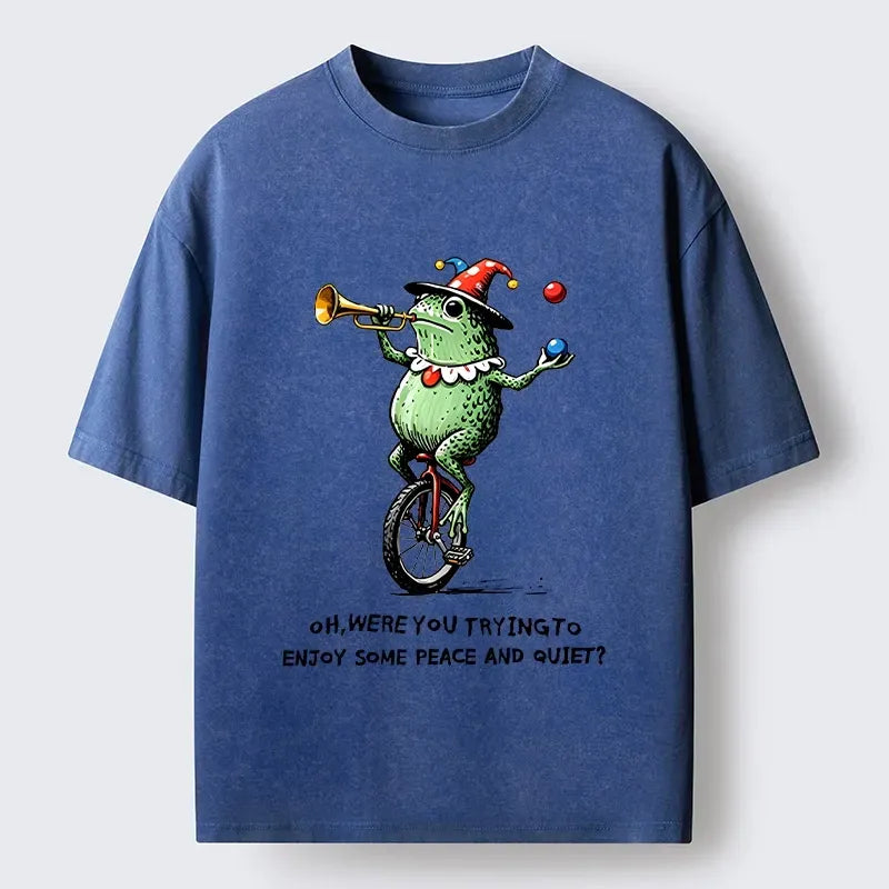 Kyoto-Lion Juggling Unicycle Frog Humor Graphic Washed T-Shirt
