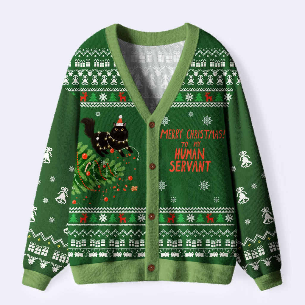 Kyoto-Lion Funny Cat£ºMerry Christmas To My Human Servant Ugly Cardigan Sweater