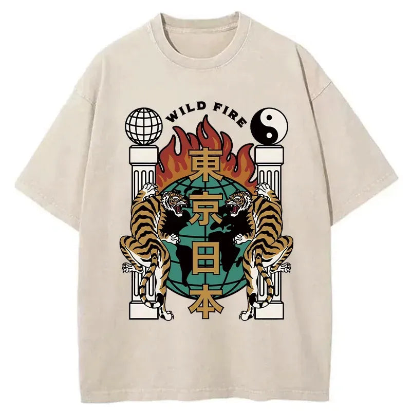 Kyoto-Lion Terrifying TokyoTiger Washed T-Shirt