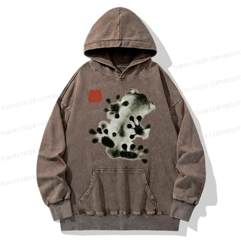 Japanese Woodblock Print Frog Washed Hoodie Unisex