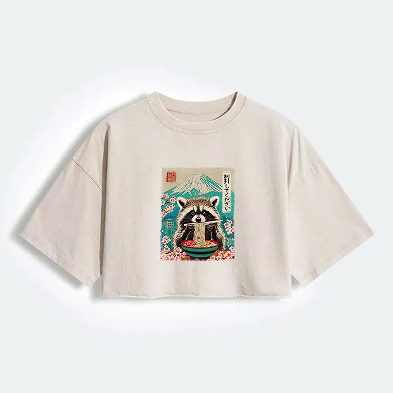 Kyoto-Lion Washed Crop T-Shirt for Women