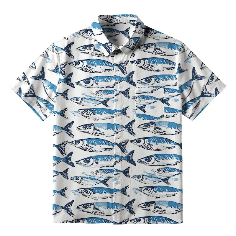 Traditional Japanese Fish Button-up Shirt for Vacation