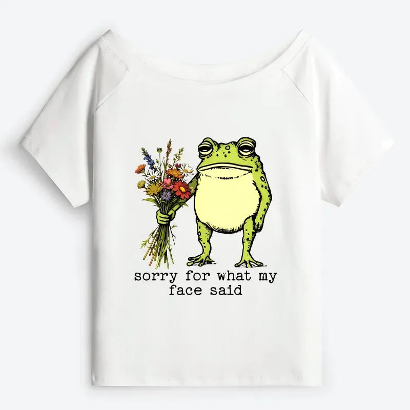 Kyoto-Lion Frog Sorry Mode Activated Off Shoulder T-Shirt