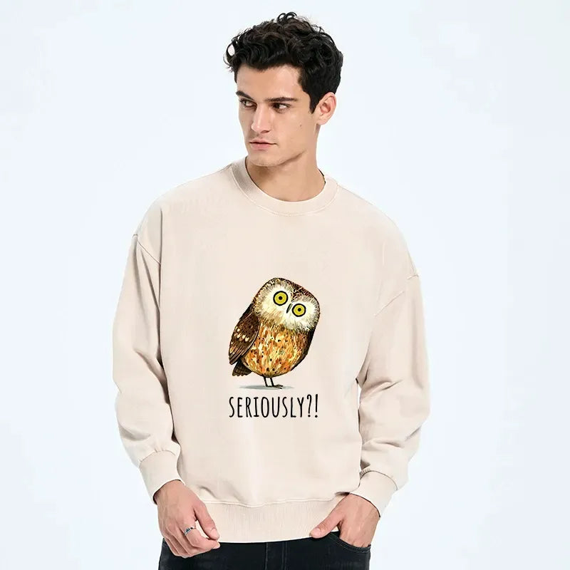Kyoto-Lion Seriously Confused Owl Meme Art Washed Sweatshirt